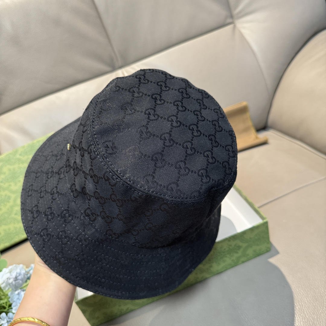 配包装布袋，Guc*i古奇新款原单渔夫帽，金属小双G，专柜1:1开模订制，原版帆布料+纯棉里衬，轻盈透气