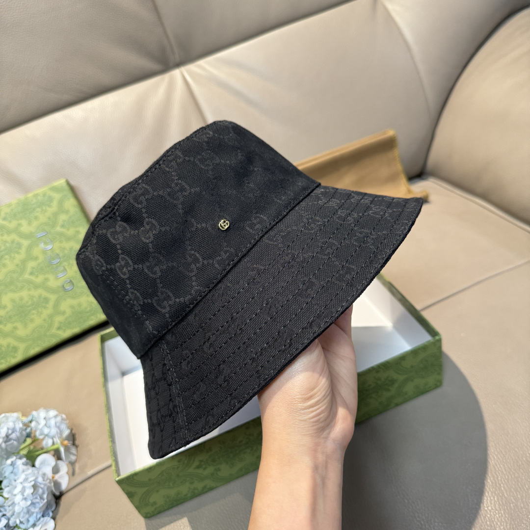 配包装布袋，Guc*i古奇新款原单渔夫帽，金属小双G，专柜1:1开模订制，原版帆布料+纯棉里衬，轻盈透气