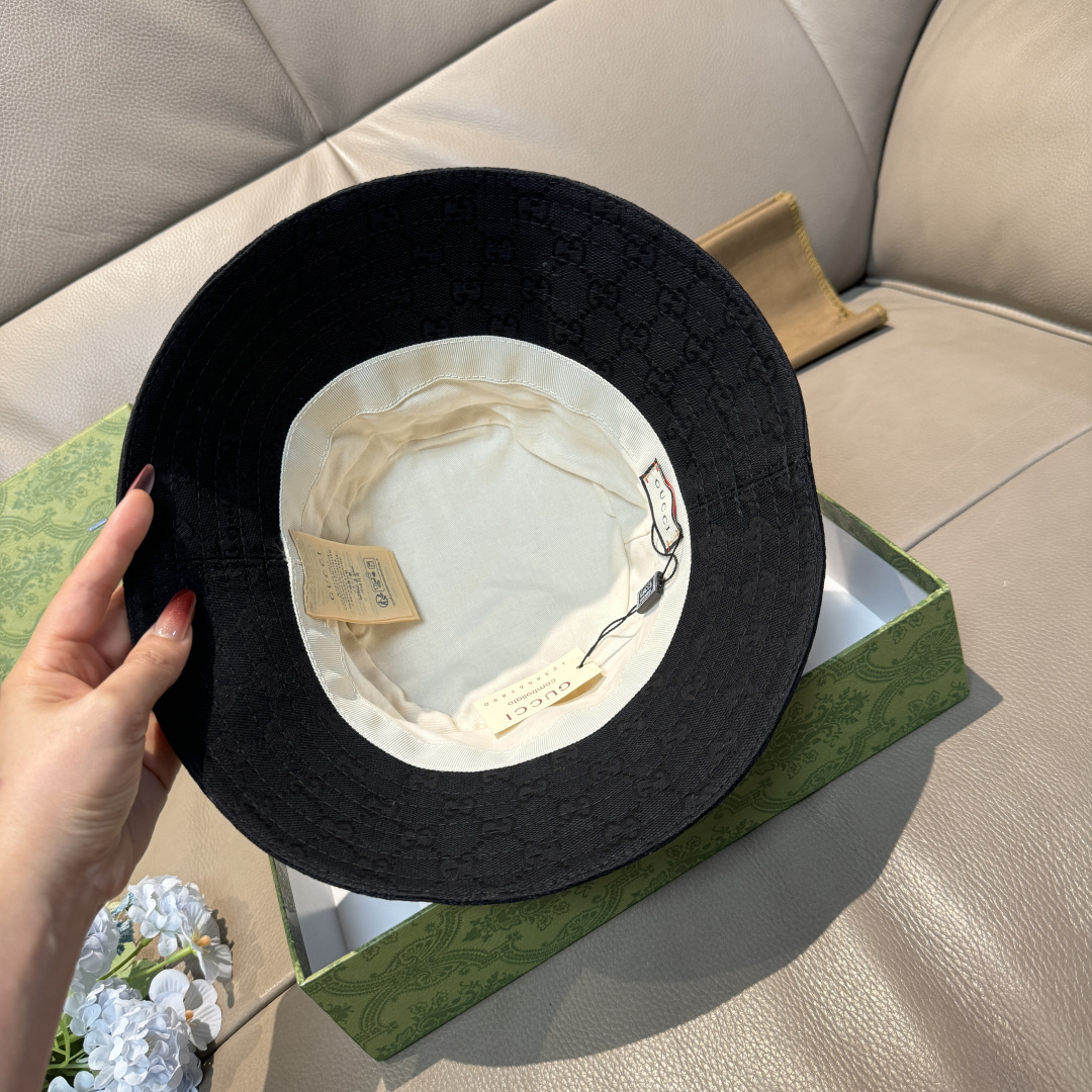 配包装布袋，Guc*i古奇新款原单渔夫帽，金属小双G，专柜1:1开模订制，原版帆布料+纯棉里衬，轻盈透气