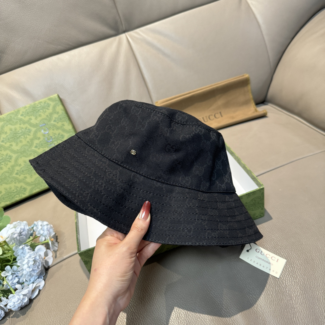 配包装布袋，Guc*i古奇新款原单渔夫帽，金属小双G，专柜1:1开模订制，原版帆布料+纯棉里衬，轻盈透气