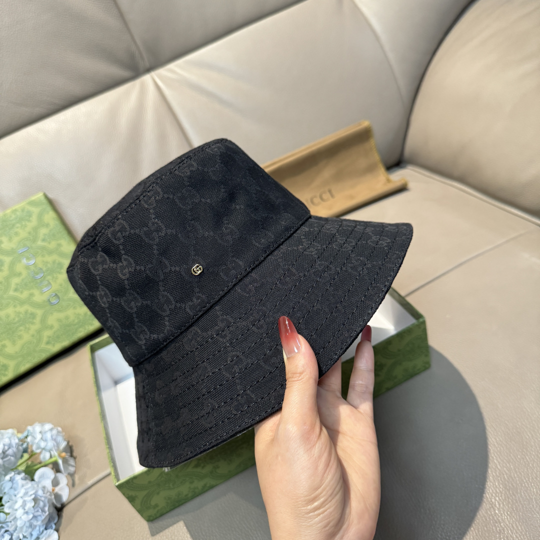 配包装布袋，Guc*i古奇新款原单渔夫帽，金属小双G，专柜1:1开模订制，原版帆布料+纯棉里衬，轻盈透气