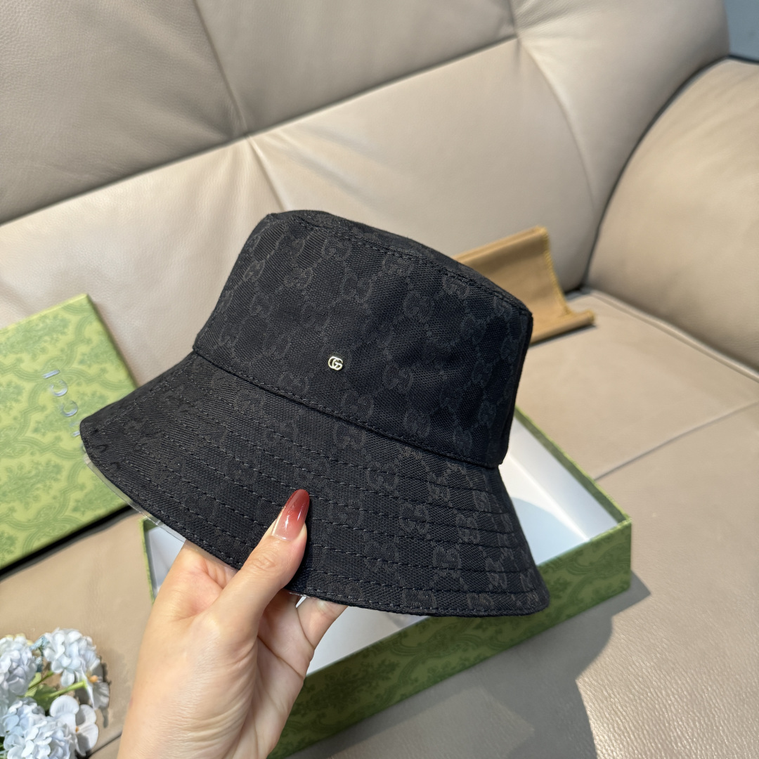 配包装布袋，Guc*i古奇新款原单渔夫帽，金属小双G，专柜1:1开模订制，原版帆布料+纯棉里衬，轻盈透气