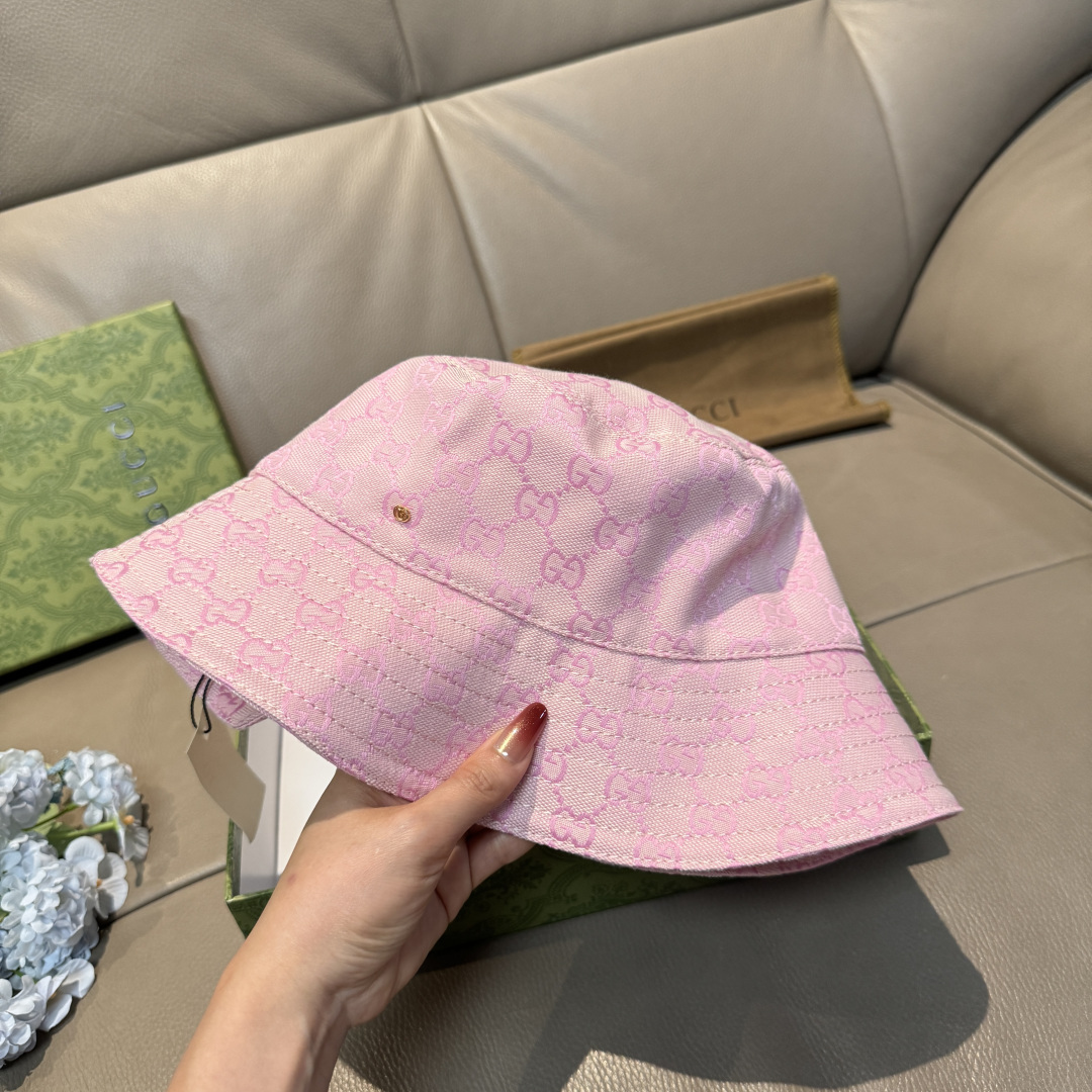 配包装布袋，Guc*i古奇新款原单渔夫帽，金属小双G，专柜1:1开模订制，原版帆布料+纯棉里衬，轻盈透气
