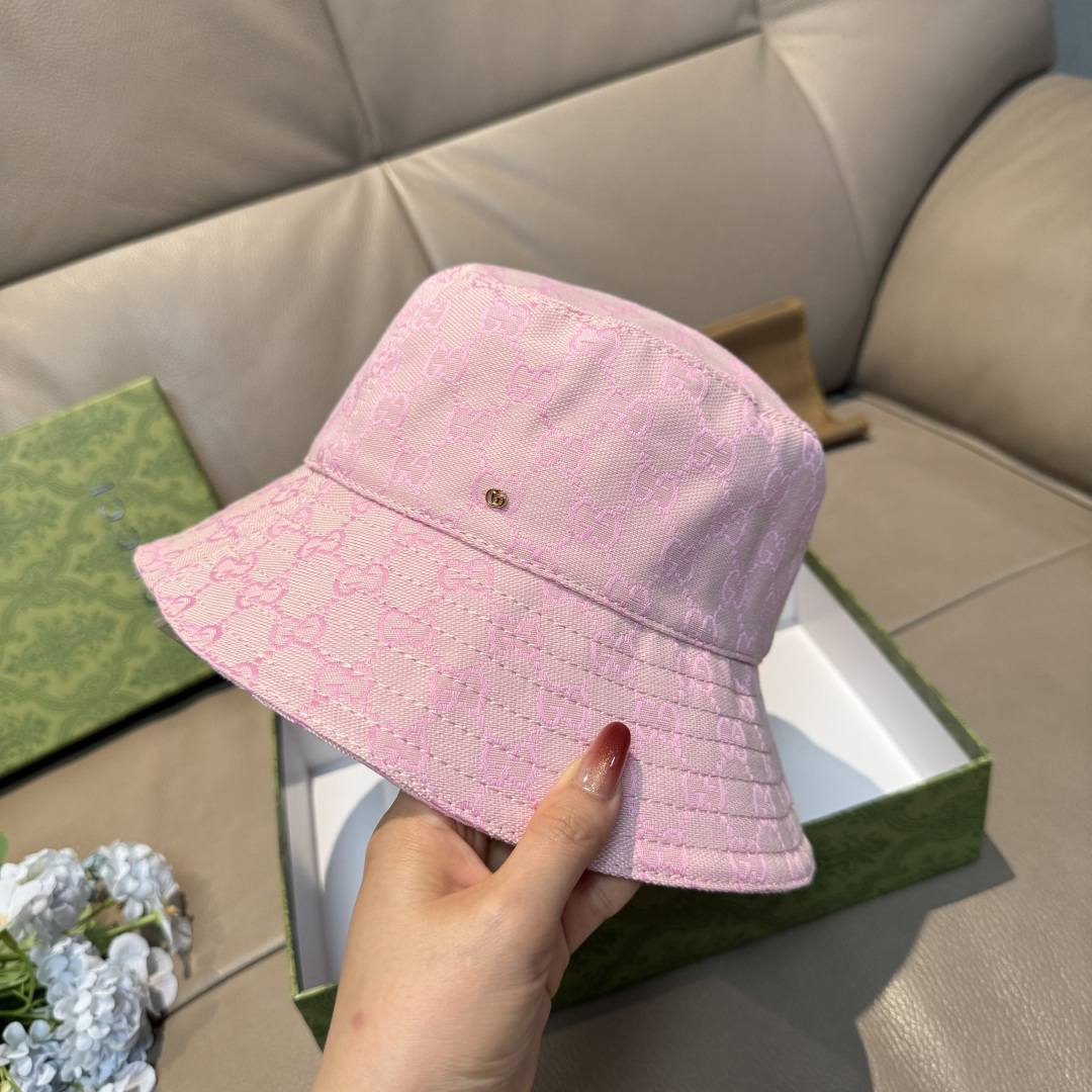 配包装布袋，Guc*i古奇新款原单渔夫帽，金属小双G，专柜1:1开模订制，原版帆布料+纯棉里衬，轻盈透气