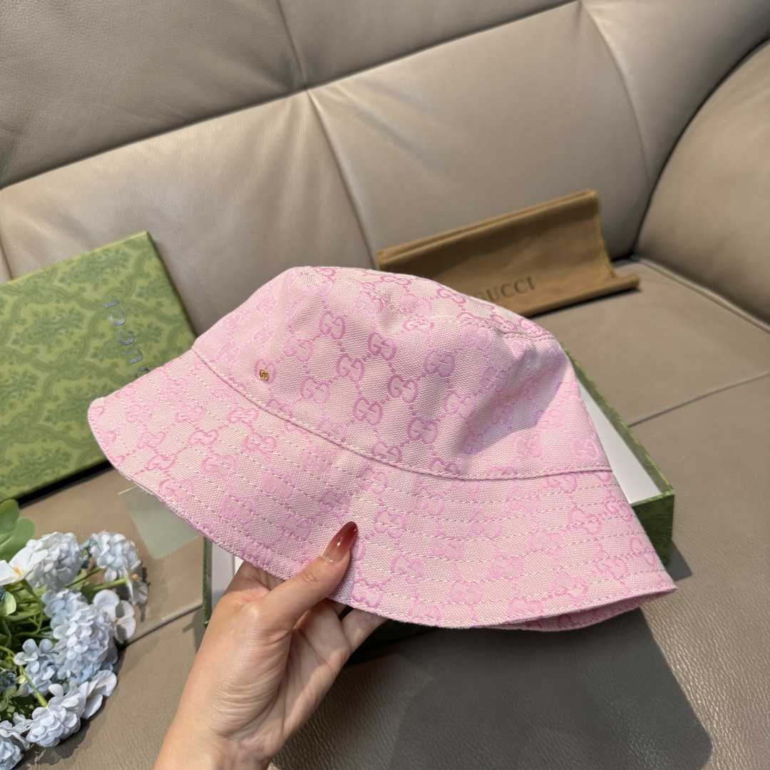 配包装布袋，Guc*i古奇新款原单渔夫帽，金属小双G，专柜1:1开模订制，原版帆布料+纯棉里衬，轻盈透气
