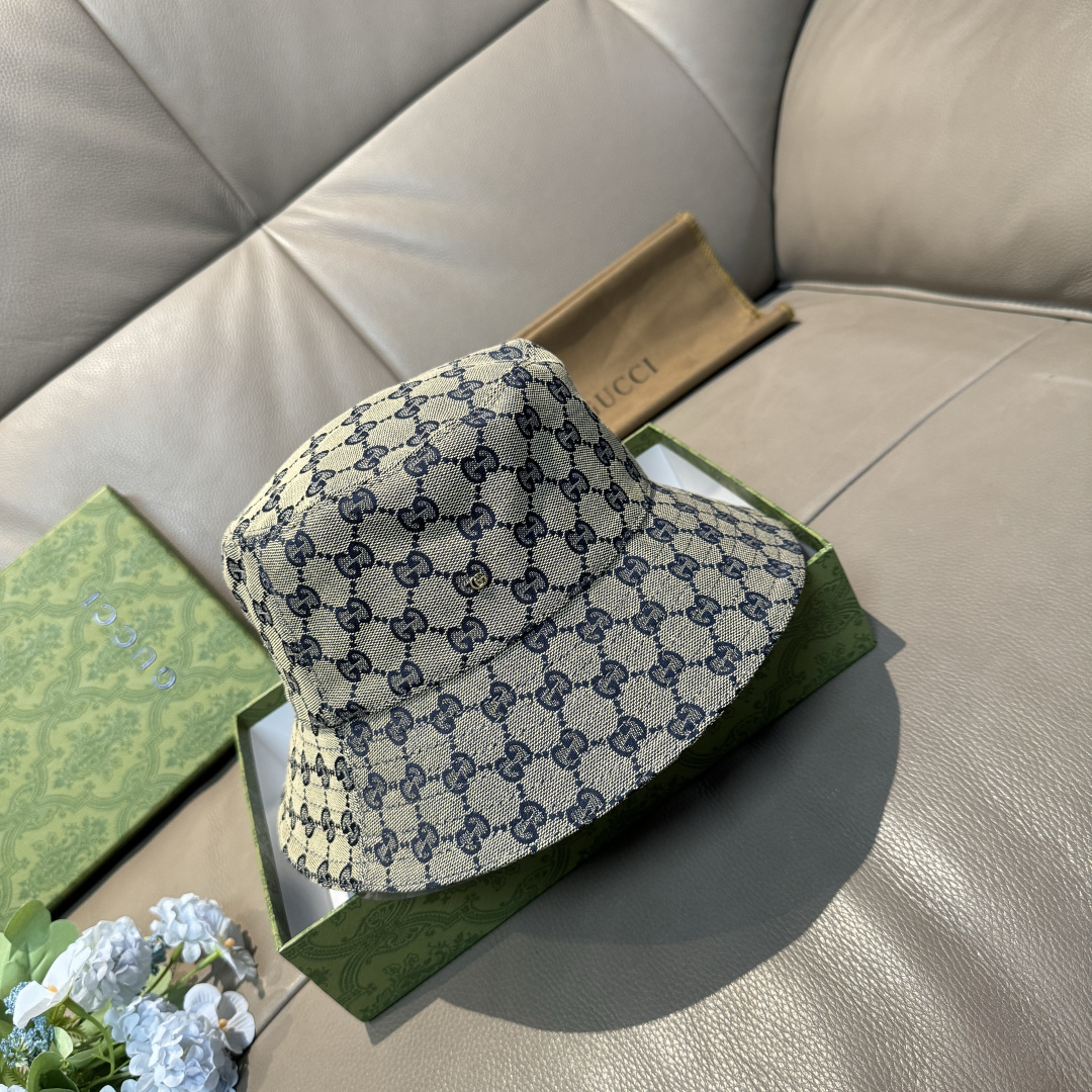配包装布袋，Guc*i古奇新款原单渔夫帽，金属小双G，专柜1:1开模订制，原版帆布料+纯棉里衬，轻盈透气