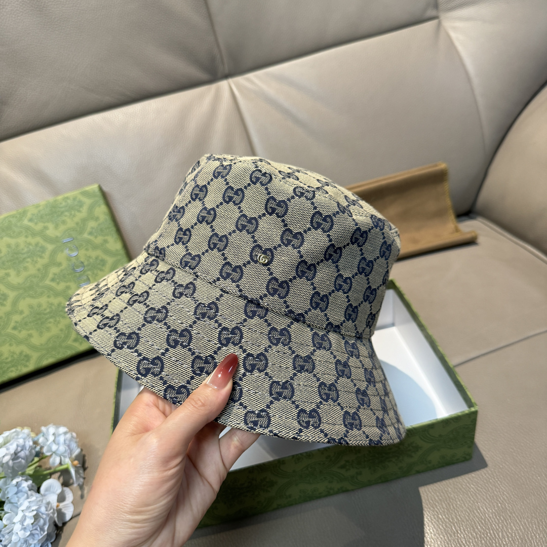 配包装布袋，Guc*i古奇新款原单渔夫帽，金属小双G，专柜1:1开模订制，原版帆布料+纯棉里衬，轻盈透气