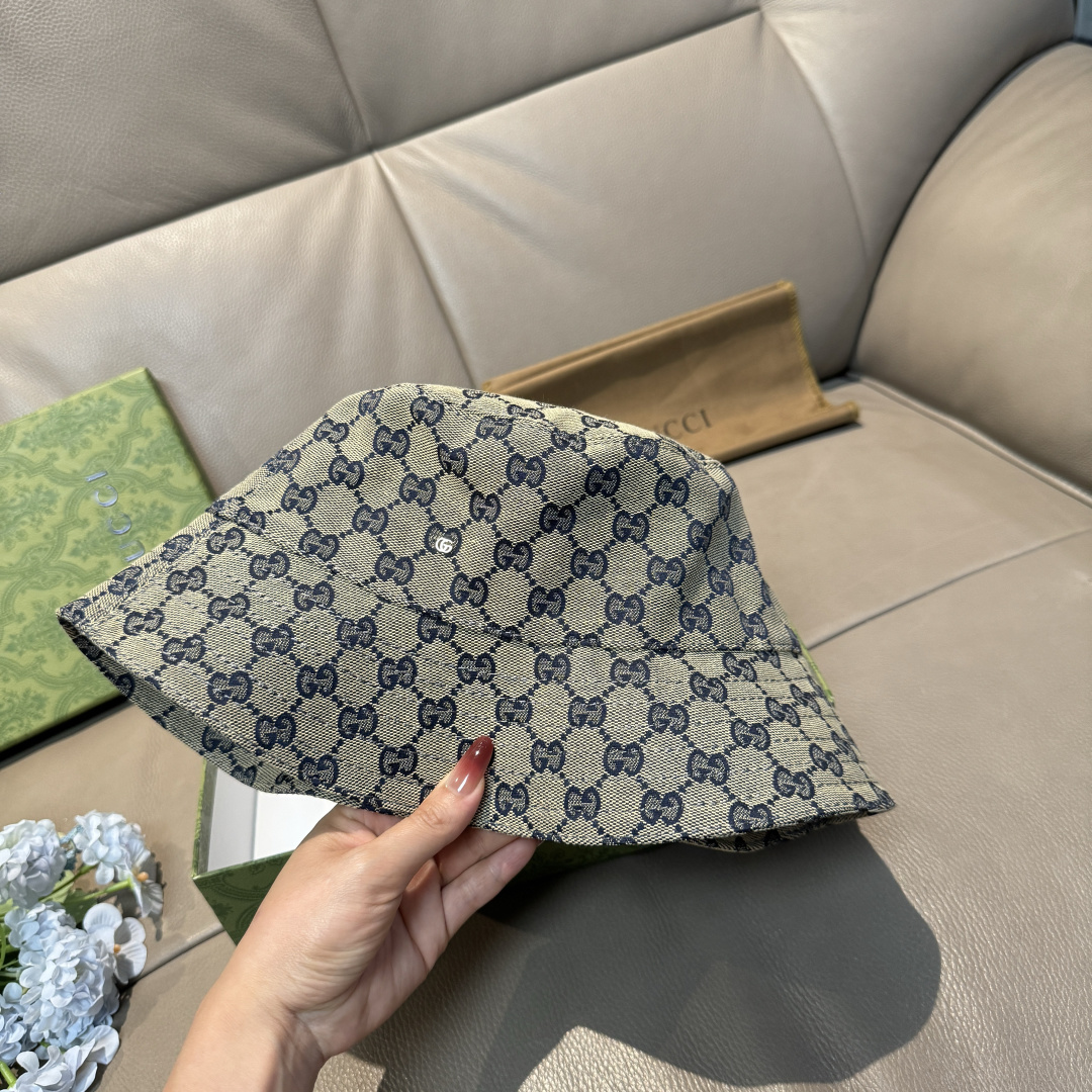 配包装布袋，Guc*i古奇新款原单渔夫帽，金属小双G，专柜1:1开模订制，原版帆布料+纯棉里衬，轻盈透气