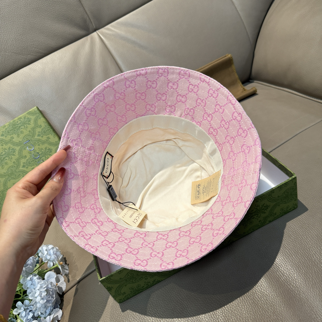 配包装布袋，Guc*i古奇新款原单渔夫帽，金属小双G，专柜1:1开模订制，原版帆布料+纯棉里衬，轻盈透气