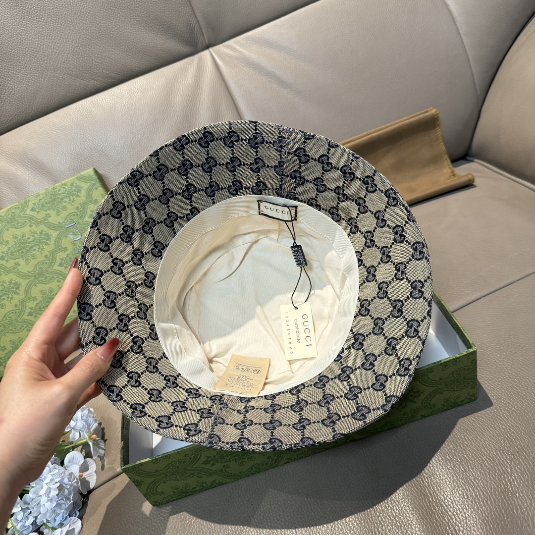 配包装布袋，Guc*i古奇新款原单渔夫帽，金属小双G，专柜1:1开模订制，原版帆布料+纯棉里衬，轻盈透气