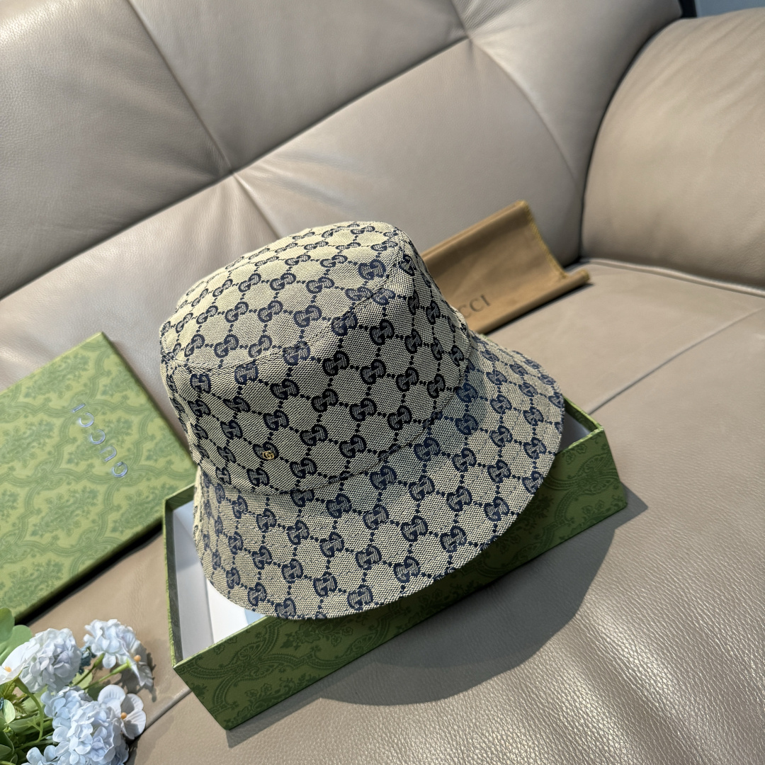 配包装布袋，Guc*i古奇新款原单渔夫帽，金属小双G，专柜1:1开模订制，原版帆布料+纯棉里衬，轻盈透气