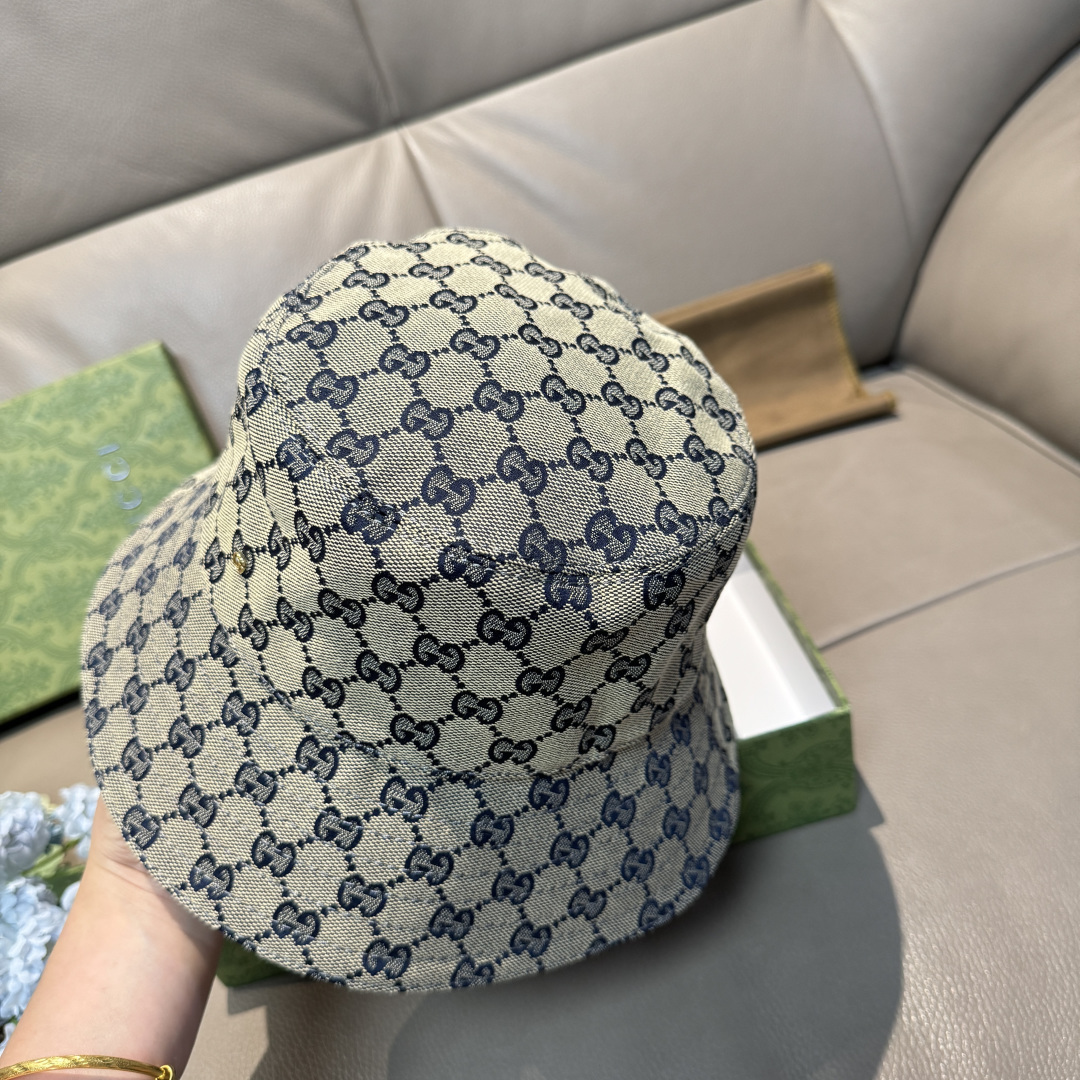 配包装布袋，Guc*i古奇新款原单渔夫帽，金属小双G，专柜1:1开模订制，原版帆布料+纯棉里衬，轻盈透气