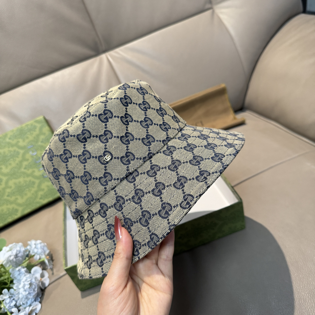 配包装布袋，Guc*i古奇新款原单渔夫帽，金属小双G，专柜1:1开模订制，原版帆布料+纯棉里衬，轻盈透气