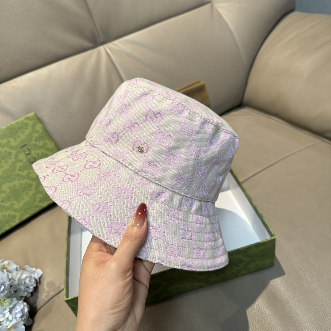 配包装布袋，Guc*i古奇新款原单渔夫帽，金属小双G，专柜1:1开模订制，原版帆布料+纯棉里衬，轻盈透气