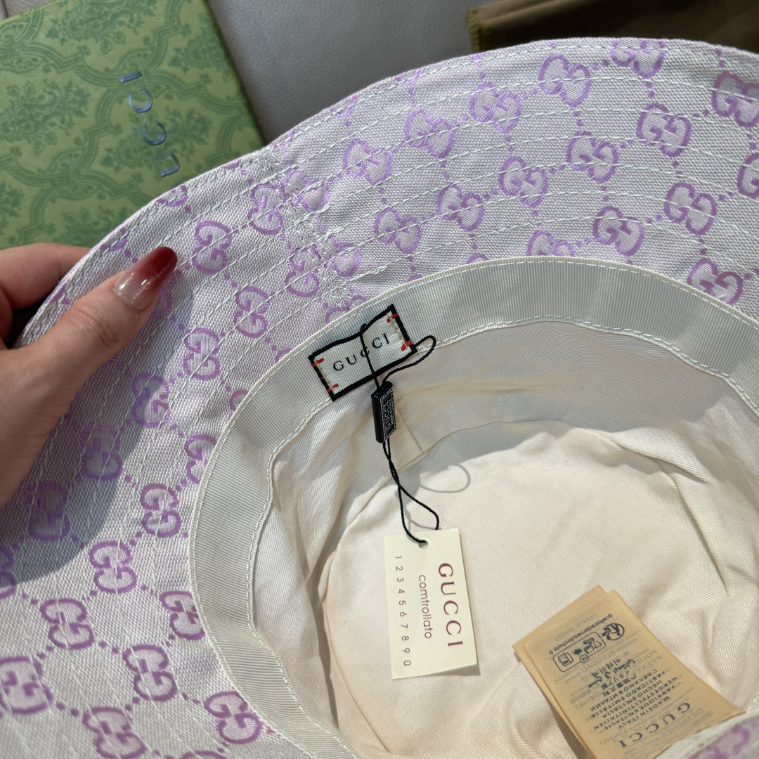 配包装布袋，Guc*i古奇新款原单渔夫帽，金属小双G，专柜1:1开模订制，原版帆布料+纯棉里衬，轻盈透气