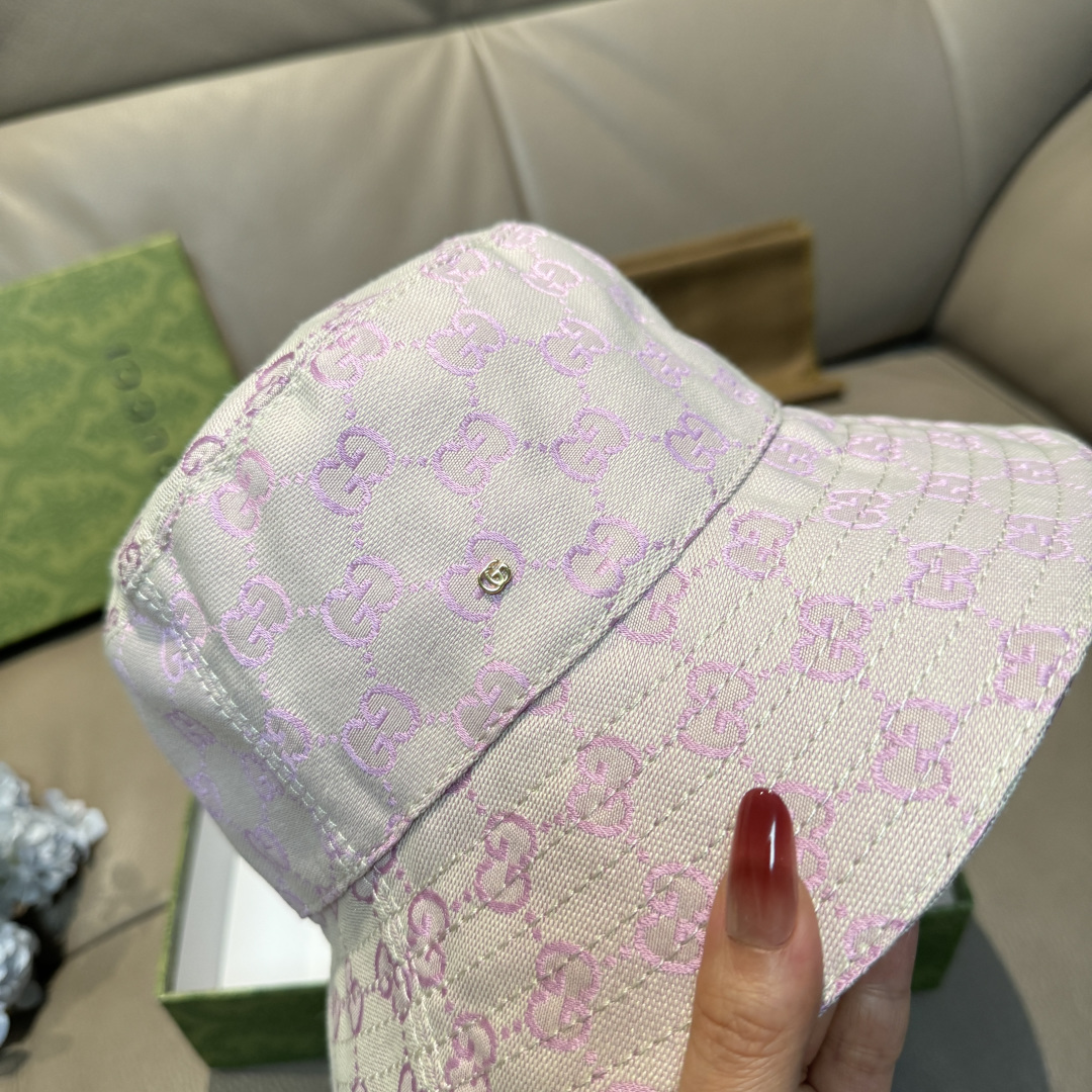 配包装布袋，Guc*i古奇新款原单渔夫帽，金属小双G，专柜1:1开模订制，原版帆布料+纯棉里衬，轻盈透气