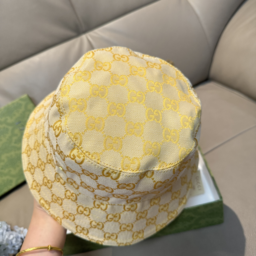 配包装布袋，Guc*i古奇新款原单渔夫帽，金属小双G，专柜1:1开模订制，原版帆布料+纯棉里衬，轻盈透气