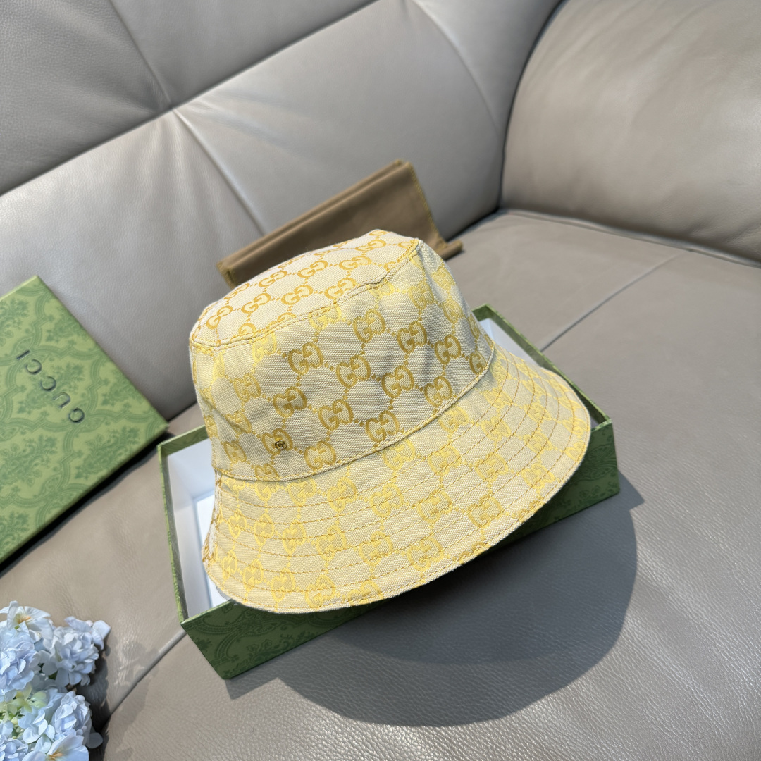 配包装布袋，Guc*i古奇新款原单渔夫帽，金属小双G，专柜1:1开模订制，原版帆布料+纯棉里衬，轻盈透气
