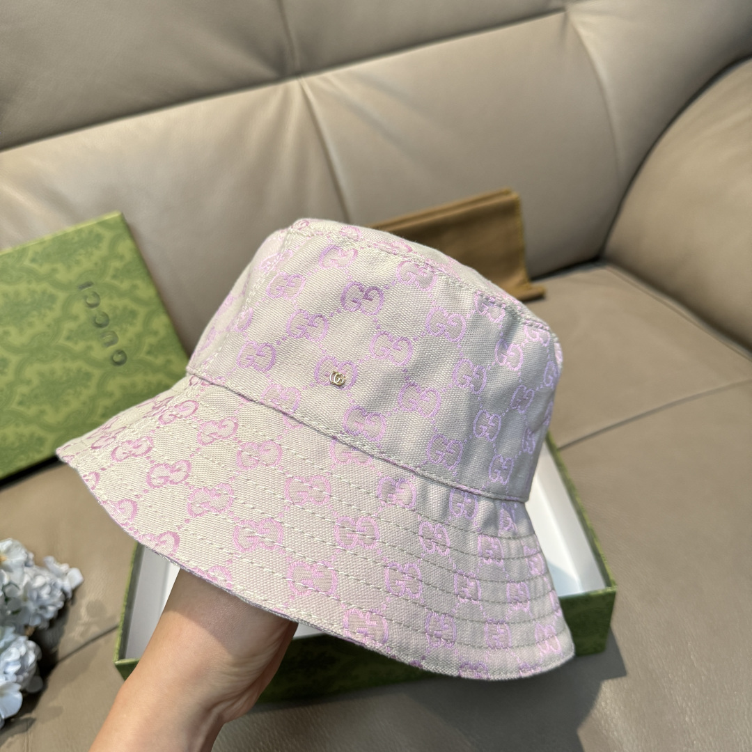 配包装布袋，Guc*i古奇新款原单渔夫帽，金属小双G，专柜1:1开模订制，原版帆布料+纯棉里衬，轻盈透气