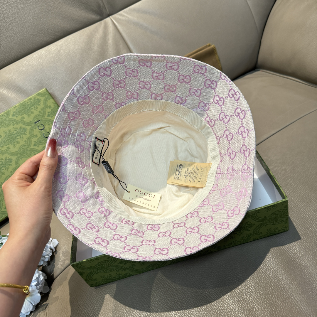 配包装布袋，Guc*i古奇新款原单渔夫帽，金属小双G，专柜1:1开模订制，原版帆布料+纯棉里衬，轻盈透气