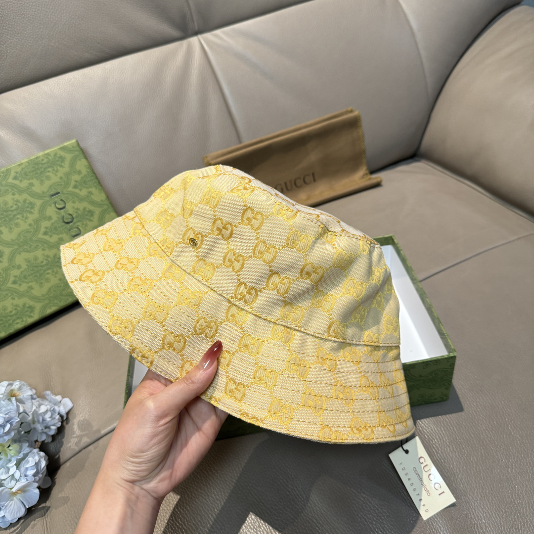 配包装布袋，Guc*i古奇新款原单渔夫帽，金属小双G，专柜1:1开模订制，原版帆布料+纯棉里衬，轻盈透气
