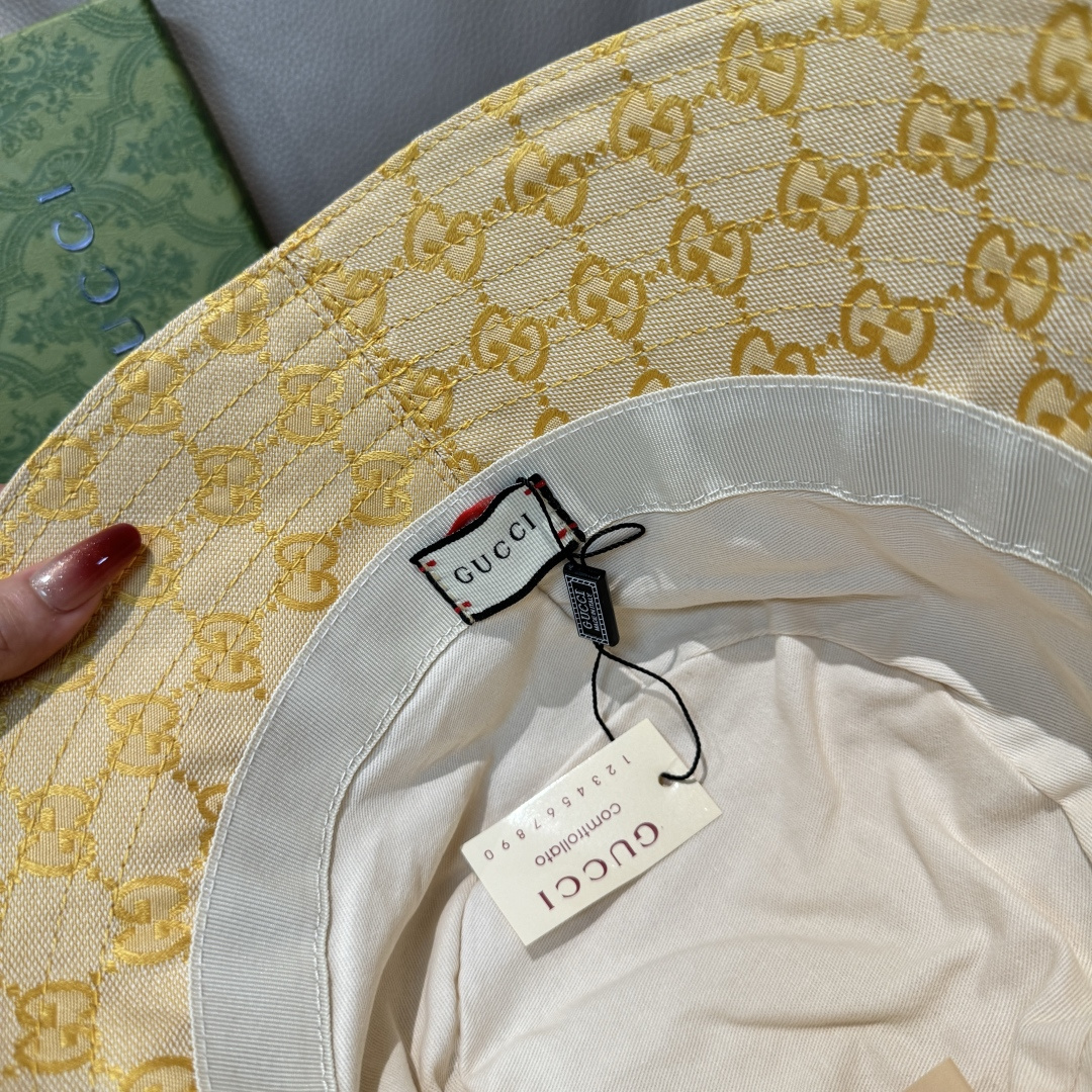 配包装布袋，Guc*i古奇新款原单渔夫帽，金属小双G，专柜1:1开模订制，原版帆布料+纯棉里衬，轻盈透气