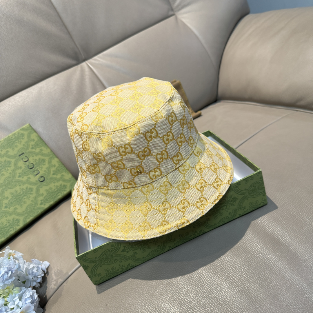 配包装布袋，Guc*i古奇新款原单渔夫帽，金属小双G，专柜1:1开模订制，原版帆布料+纯棉里衬，轻盈透气