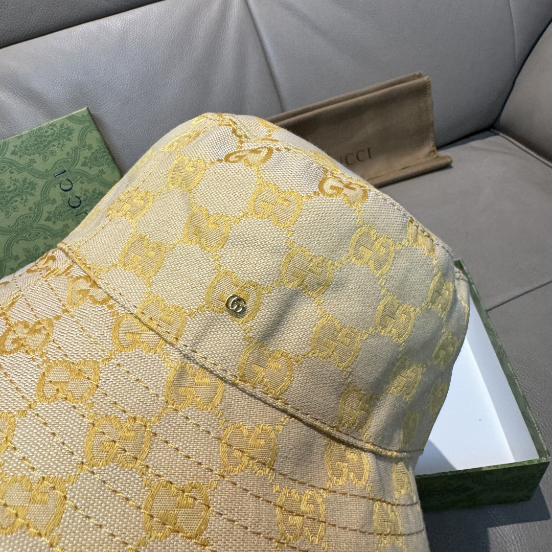 配包装布袋，Guc*i古奇新款原单渔夫帽，金属小双G，专柜1:1开模订制，原版帆布料+纯棉里衬，轻盈透气