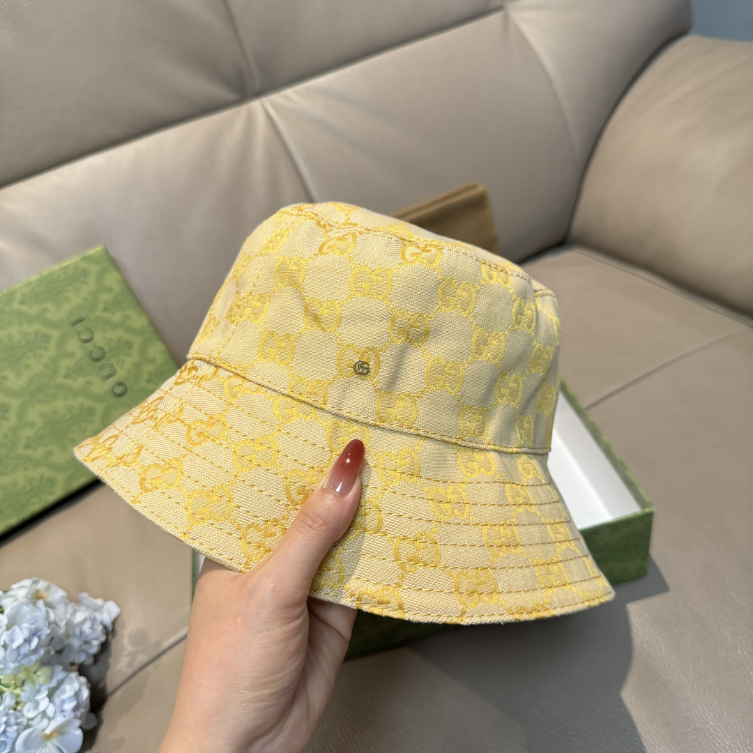 配包装布袋，Guc*i古奇新款原单渔夫帽，金属小双G，专柜1:1开模订制，原版帆布料+纯棉里衬，轻盈透气