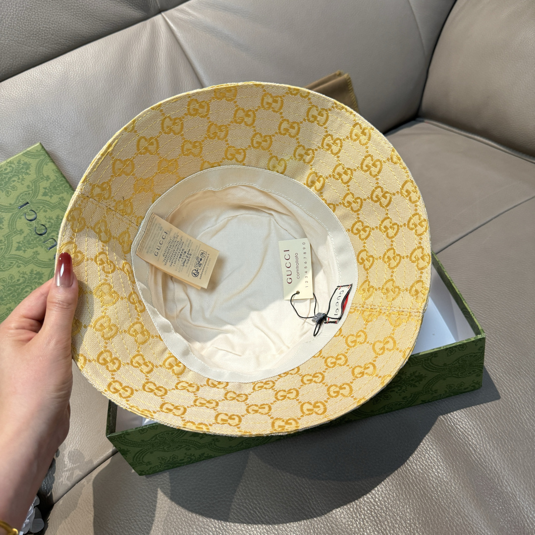 配包装布袋，Guc*i古奇新款原单渔夫帽，金属小双G，专柜1:1开模订制，原版帆布料+纯棉里衬，轻盈透气