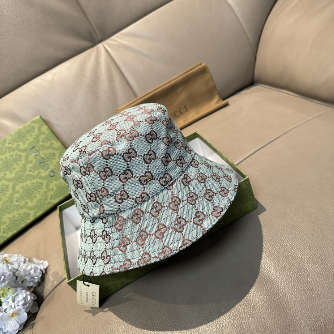 配包装布袋，Guc*i古奇新款原单渔夫帽，金属小双G，专柜1:1开模订制，原版帆布料+纯棉里衬，轻盈透气