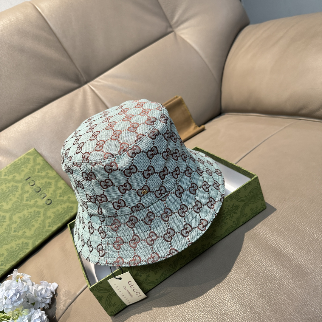 配包装布袋，Guc*i古奇新款原单渔夫帽，金属小双G，专柜1:1开模订制，原版帆布料+纯棉里衬，轻盈透气