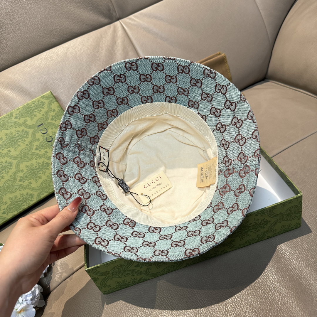 配包装布袋，Guc*i古奇新款原单渔夫帽，金属小双G，专柜1:1开模订制，原版帆布料+纯棉里衬，轻盈透气