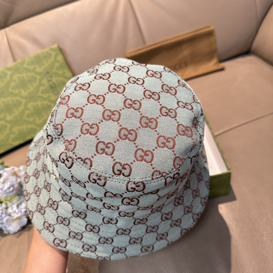 配包装布袋，Guc*i古奇新款原单渔夫帽，金属小双G，专柜1:1开模订制，原版帆布料+纯棉里衬，轻盈透气