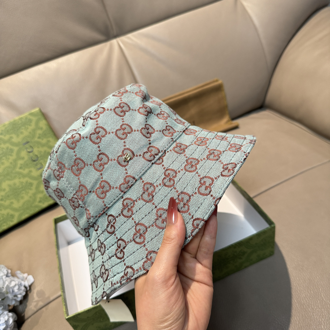 配包装布袋，Guc*i古奇新款原单渔夫帽，金属小双G，专柜1:1开模订制，原版帆布料+纯棉里衬，轻盈透气