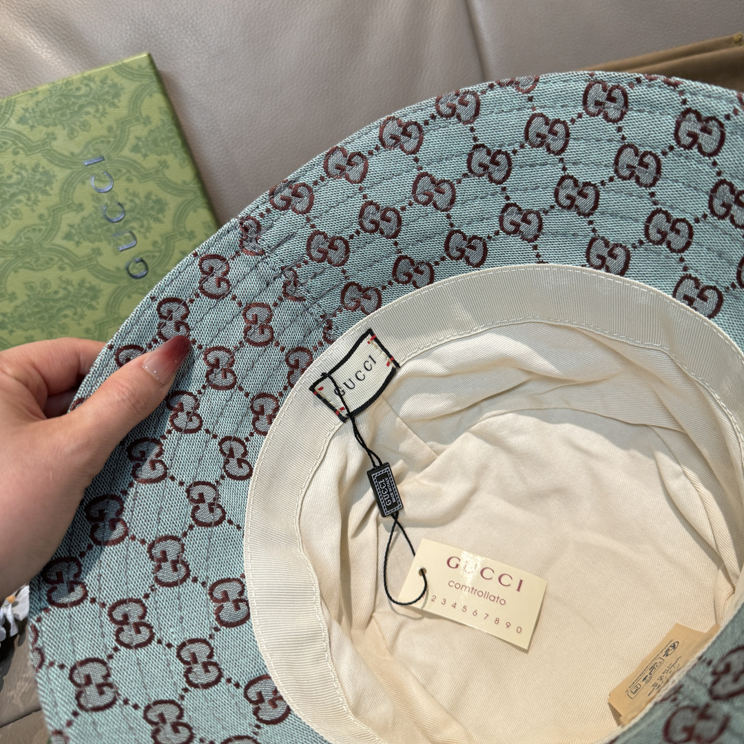 配包装布袋，Guc*i古奇新款原单渔夫帽，金属小双G，专柜1:1开模订制，原版帆布料+纯棉里衬，轻盈透气