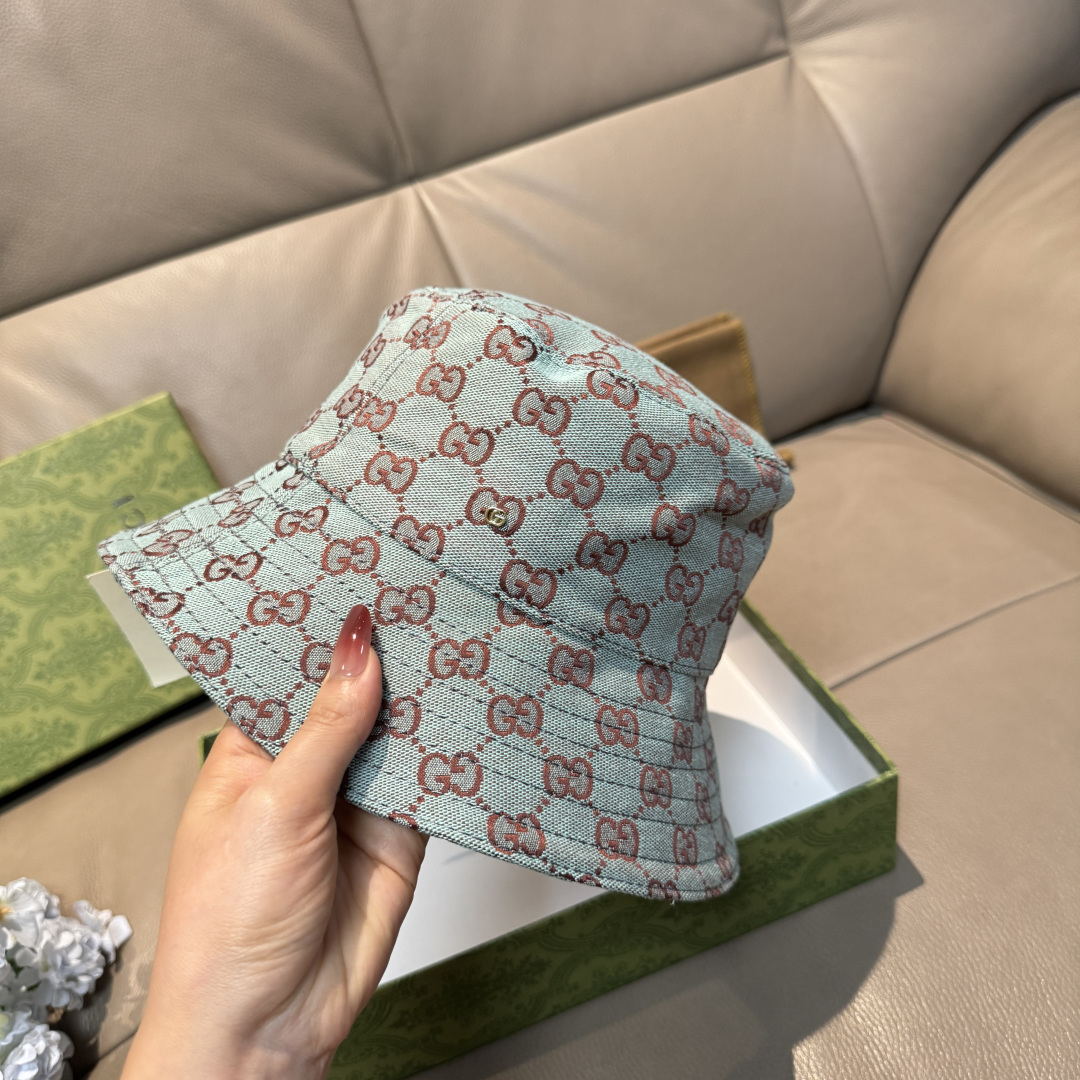 配包装布袋，Guc*i古奇新款原单渔夫帽，金属小双G，专柜1:1开模订制，原版帆布料+纯棉里衬，轻盈透气