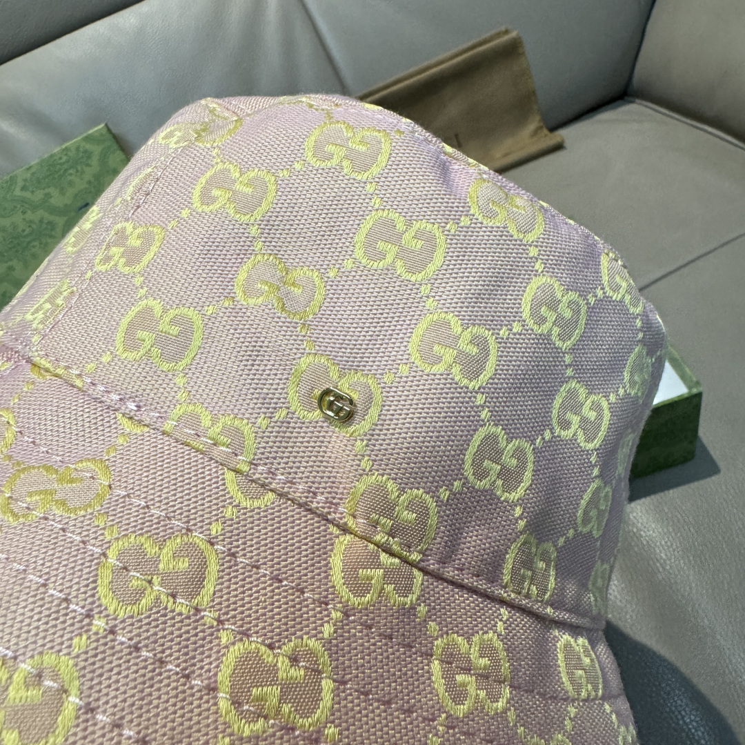 配包装布袋，Guc*i古奇新款原单渔夫帽，金属小双G，专柜1:1开模订制，原版帆布料+纯棉里衬，轻盈透气