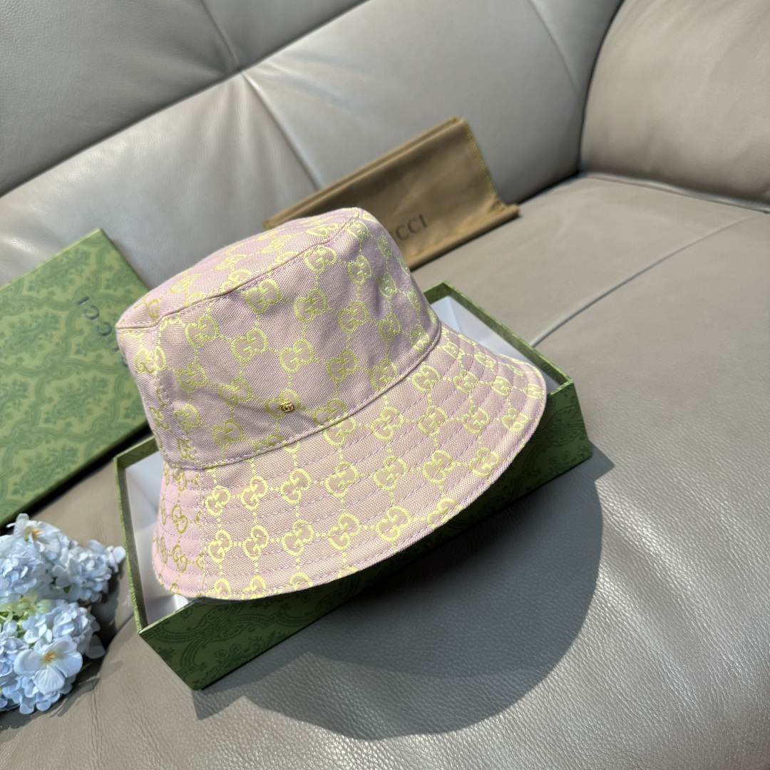 配包装布袋，Guc*i古奇新款原单渔夫帽，金属小双G，专柜1:1开模订制，原版帆布料+纯棉里衬，轻盈透气
