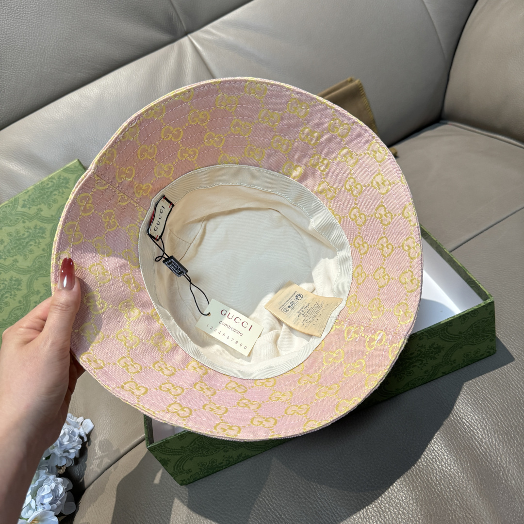 配包装布袋，Guc*i古奇新款原单渔夫帽，金属小双G，专柜1:1开模订制，原版帆布料+纯棉里衬，轻盈透气