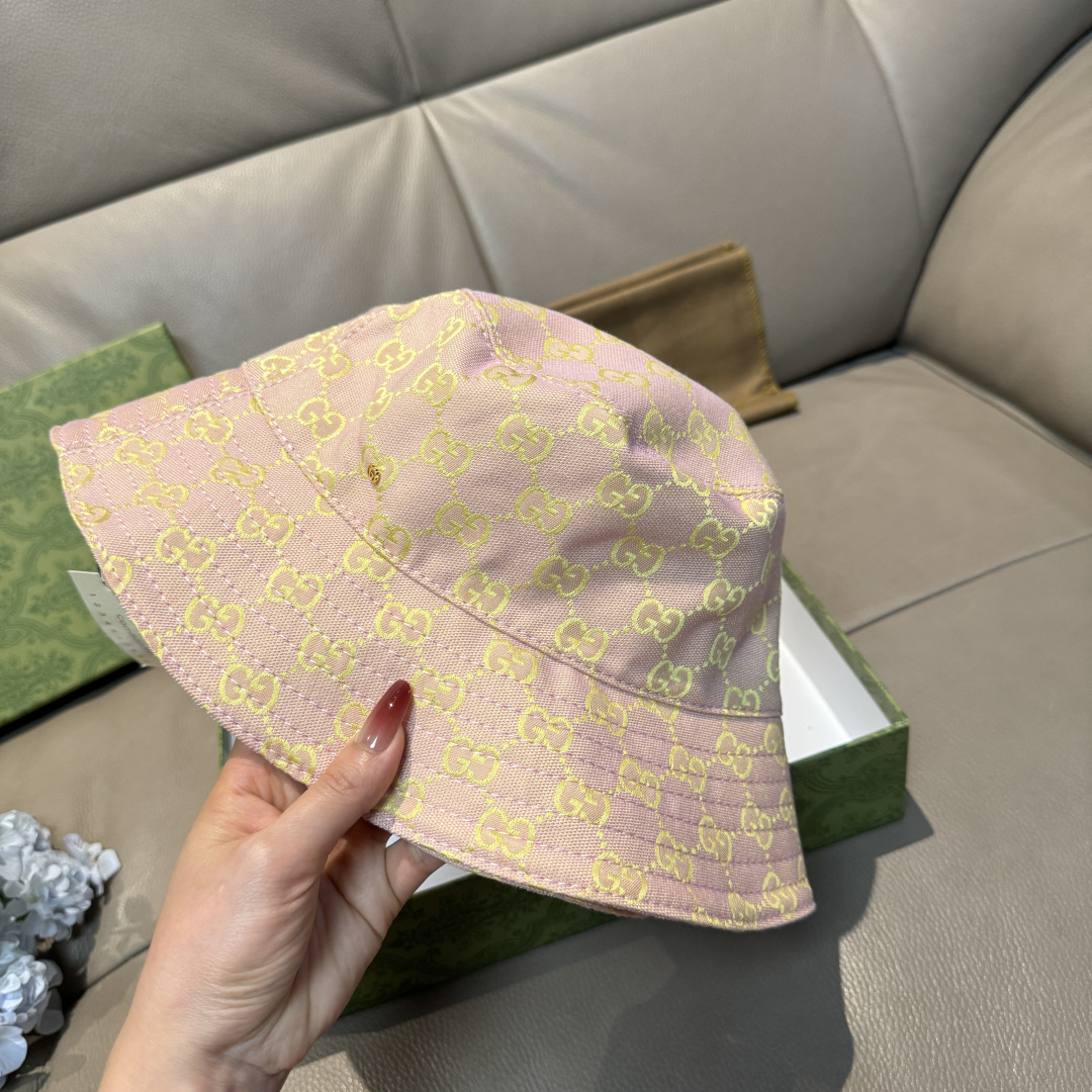 配包装布袋，Guc*i古奇新款原单渔夫帽，金属小双G，专柜1:1开模订制，原版帆布料+纯棉里衬，轻盈透气