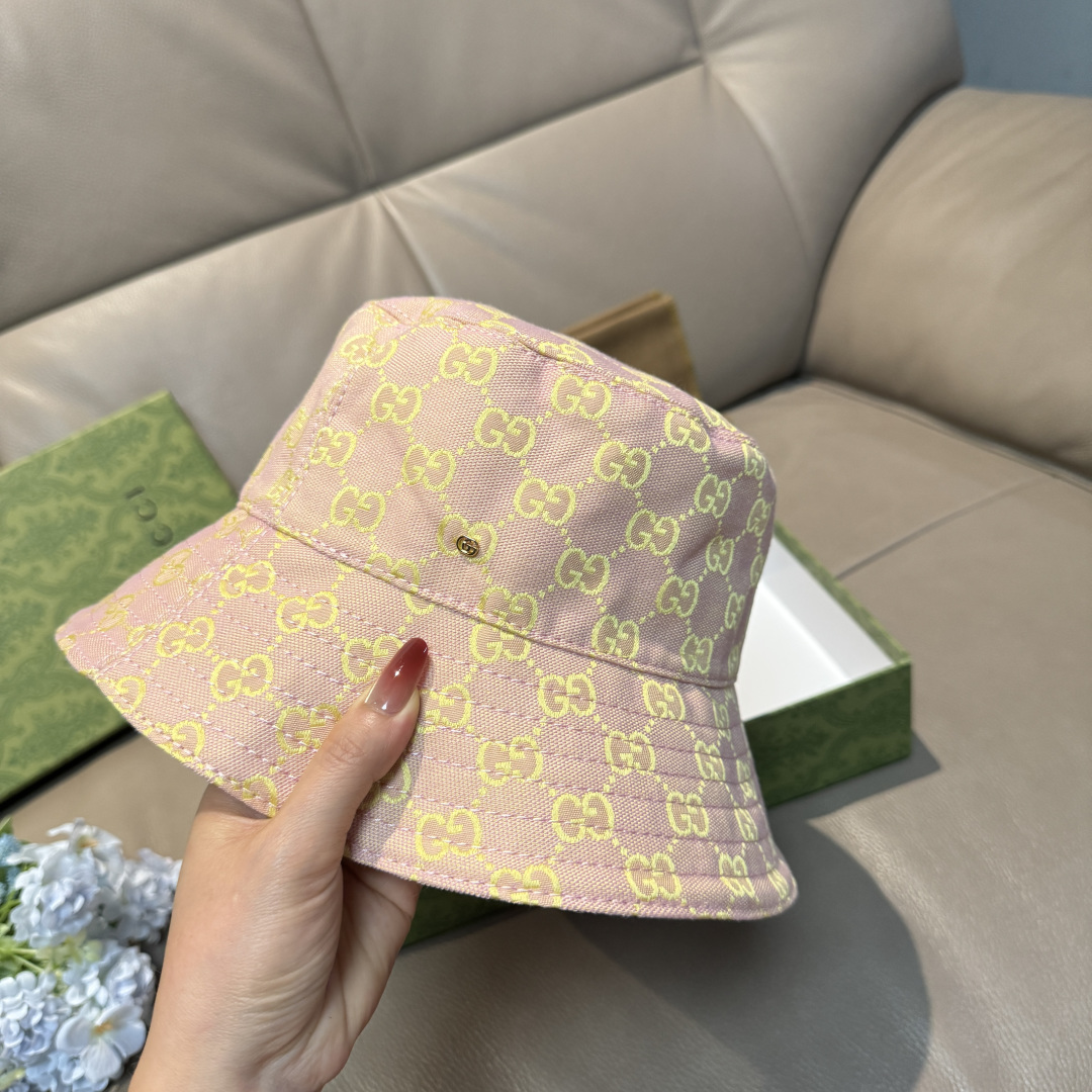 配包装布袋，Guc*i古奇新款原单渔夫帽，金属小双G，专柜1:1开模订制，原版帆布料+纯棉里衬，轻盈透气