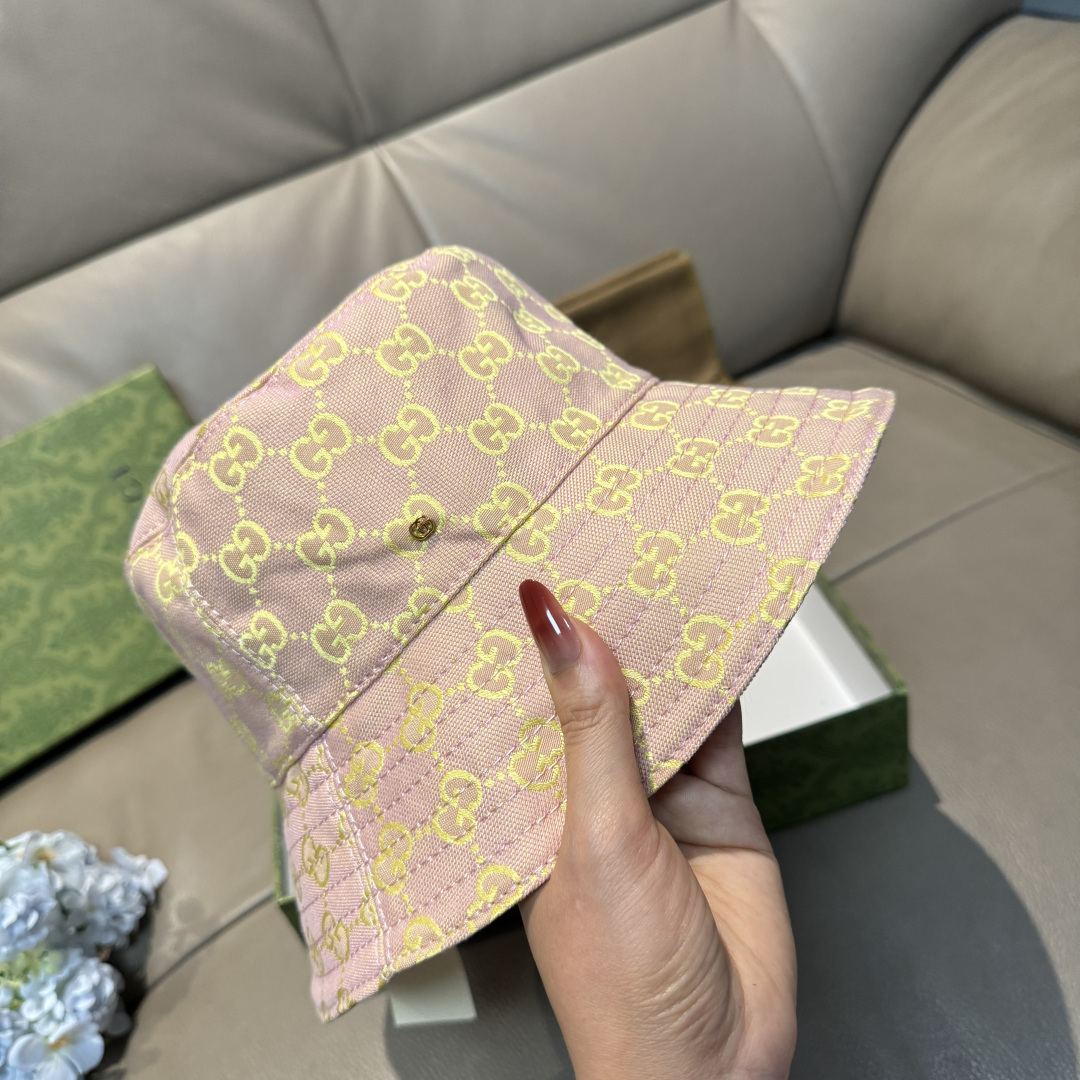 配包装布袋，Guc*i古奇新款原单渔夫帽，金属小双G，专柜1:1开模订制，原版帆布料+纯棉里衬，轻盈透气