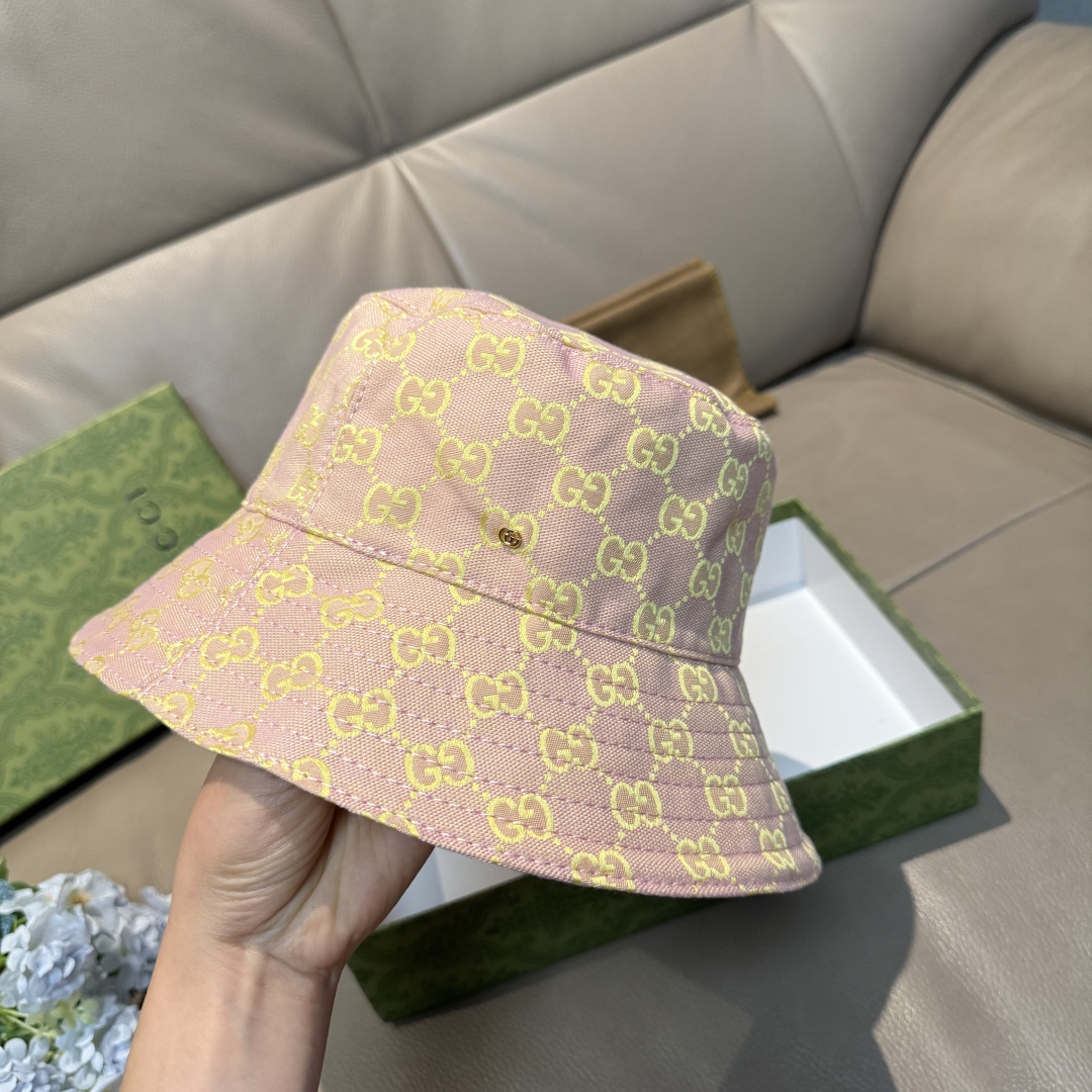 配包装布袋，Guc*i古奇新款原单渔夫帽，金属小双G，专柜1:1开模订制，原版帆布料+纯棉里衬，轻盈透气