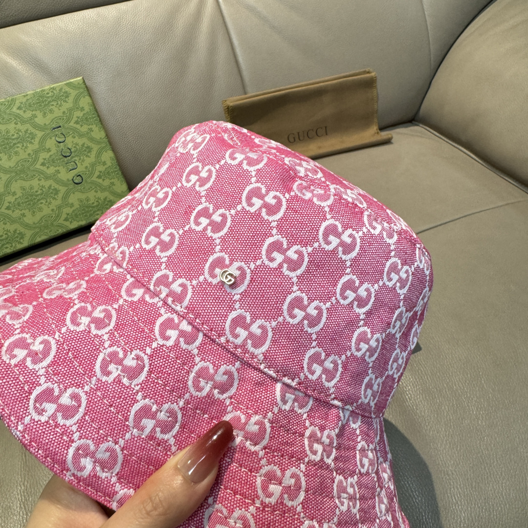 配包装布袋，Guc*i古奇新款原单渔夫帽，金属小双G，专柜1:1开模订制，原版帆布料+纯棉里衬，轻盈透气