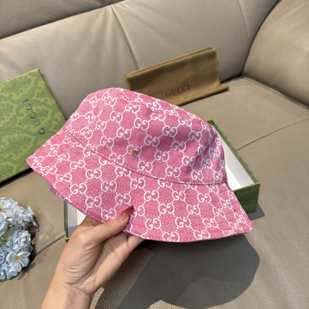 配包装布袋，Guc*i古奇新款原单渔夫帽，金属小双G，专柜1:1开模订制，原版帆布料+纯棉里衬，轻盈透气