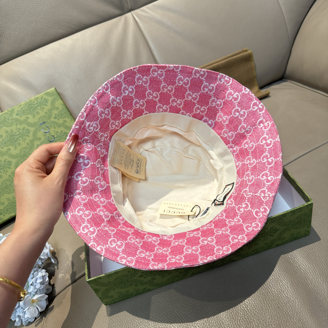 配包装布袋，Guc*i古奇新款原单渔夫帽，金属小双G，专柜1:1开模订制，原版帆布料+纯棉里衬，轻盈透气