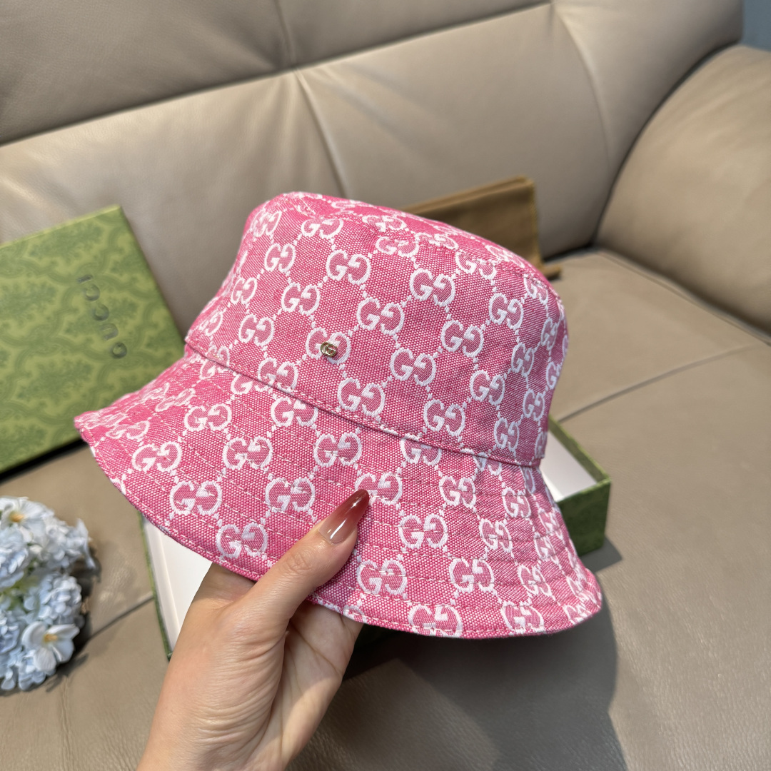 配包装布袋，Guc*i古奇新款原单渔夫帽，金属小双G，专柜1:1开模订制，原版帆布料+纯棉里衬，轻盈透气