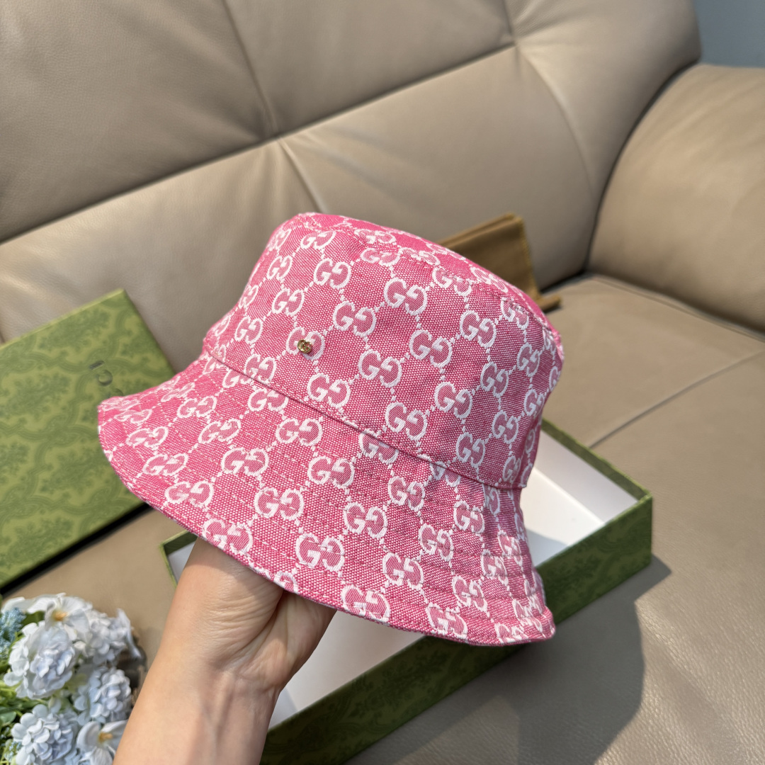配包装布袋，Guc*i古奇新款原单渔夫帽，金属小双G，专柜1:1开模订制，原版帆布料+纯棉里衬，轻盈透气