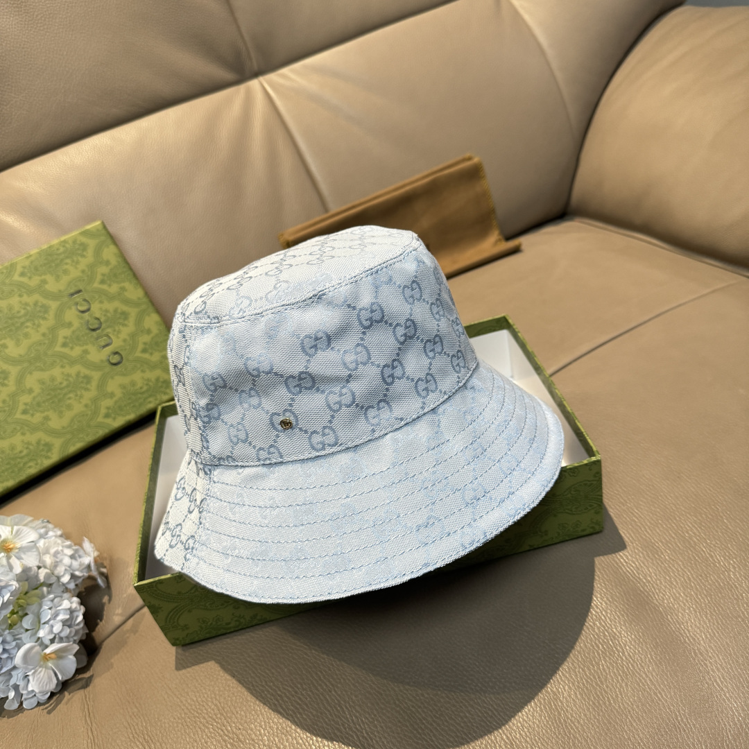 配包装布袋，Guc*i古奇新款原单渔夫帽，金属小双G，专柜1:1开模订制，原版帆布料+纯棉里衬，轻盈透气